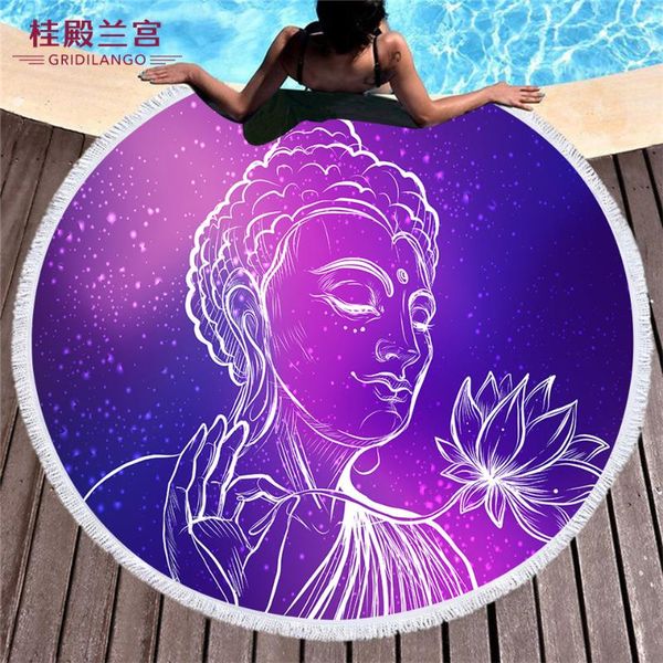 

towel gridilango mandala buddha lotus microfiber round beach towels with tassel boho for adults bath yoga mat 150x150cm