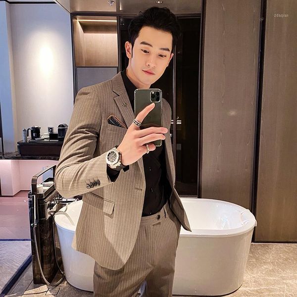 

men's suits & blazers 2021 slim korean british style embroidery suit formal wear version of handsome small two-piece, White;black