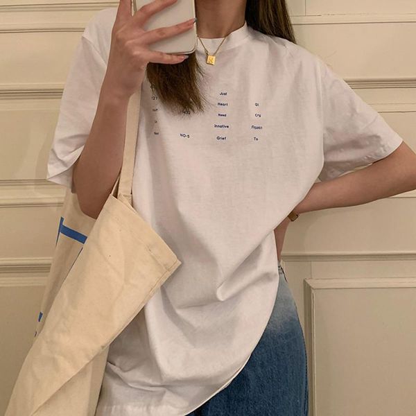 

women's t-shirt 4colors 2021 summer korean style breif small letter print short sleeve womens loose tees shirt femme (f4269), White