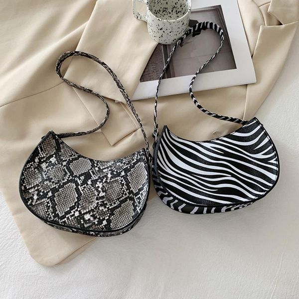 

evening bags all-match women crescent shape subaxillary zebra snake pattern printing armpit pu leather underarm bag