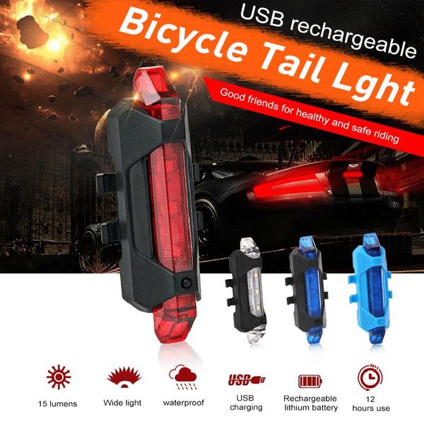 

bike lights bicycle waterproof rear tail light led usb rechargeable cycling taillamp safety warning accessories