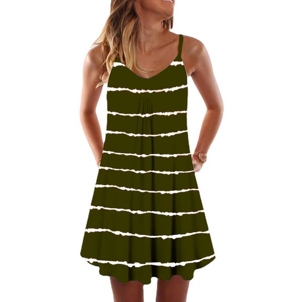 

fashion europe and america summer selling women's casual dresses tie dye gradient diagonal horizontal stripes printing v-neck suspender, Black;gray