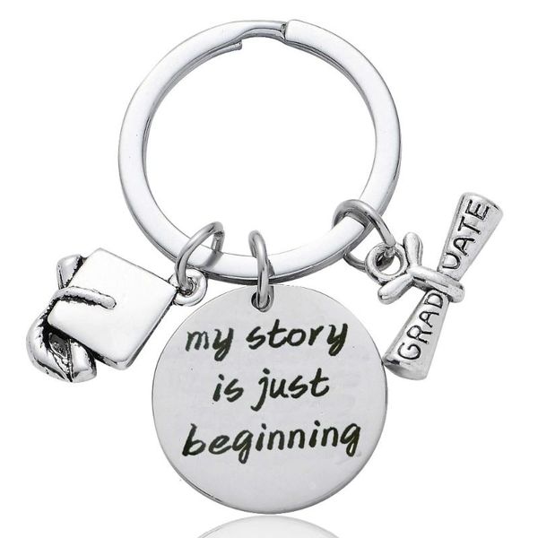 

keychains 12pc wholesale graduation key ring letter my story is just beginning graduate chain ceremony memorial gift stainless steel, Silver