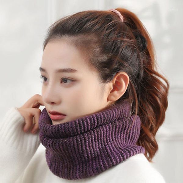 

scarves winter warm thick wool knit ring scarf headneck women solid color elastic windproof cycling plush mask scarve o15, Blue;gray