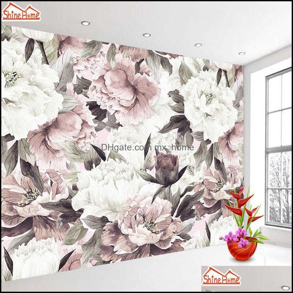 Adesivos de Parede Home Décure Jardim Retro Rosa 3D Po papeis de Paredes para Papéis de Sala de Living Decoração Papel Papel de Parede Rolls Papel Floral de