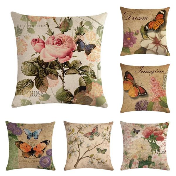

cushion cover home sweet pillow case cotton linen floral flower butterfly dragonfly sofa bedroom decorative cushion/decorative