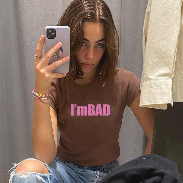 

women's t-shirt dropshopping letter print brown short sleeve cropped tshirt women casual summer y2k basic streetwear fashion tee shirts, White
