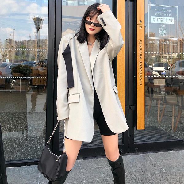 

women's suits & blazers casual minimalist blazer for women notched long sleeve patchwork beading female autumn fashion, White;black