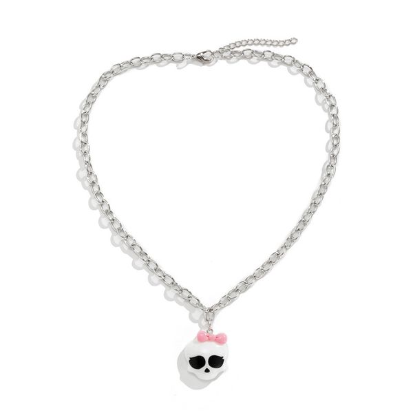 

yamog cute acrylic funny skull pendant necklaces halloween gift iron thick cross clavicle chains european women festival party neck jewelry, Silver