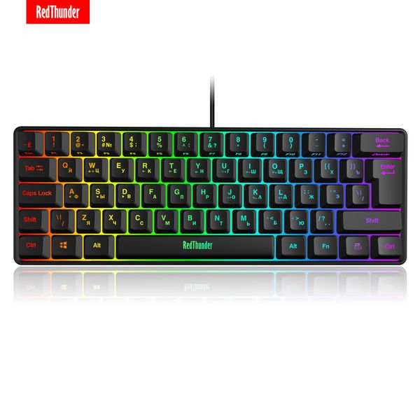 

redthunder 60% wired gaming keyboard rgb backlit ultra-compact mini keyboard mechanical feeling for pc mac ps4 gamer