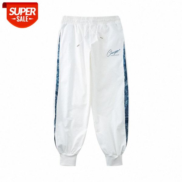 

cashew flower stitching casual trousers men's wind sports pants street loose straight cropped #qx7y, Black