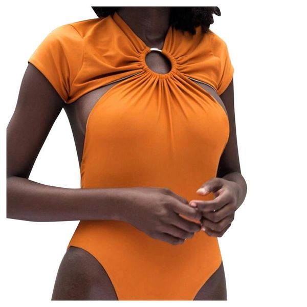 

one-piece suits solid one piece swimsuit women push up swimwear short sleeve bodysuit monokini bathing suit summer beachwear #t3g