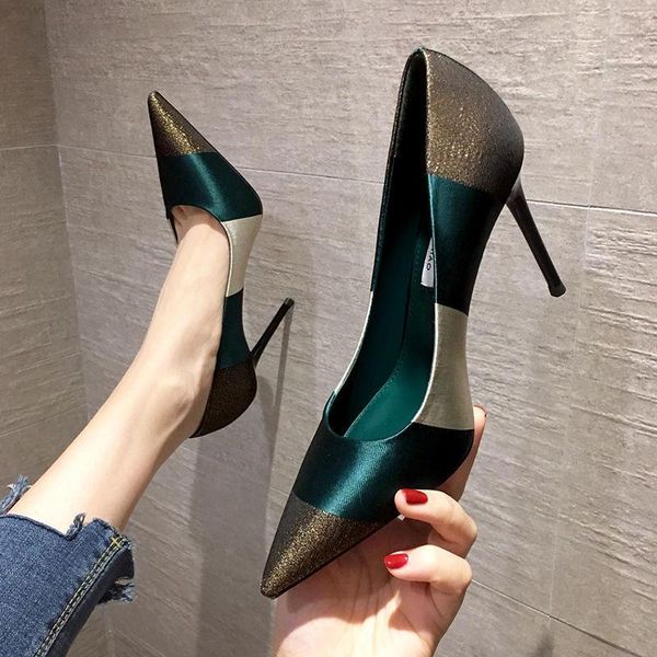 

dress shoes 2021 spring fashion high heels,women pumps,pointed toe,office lady working shoes,french style,female footware,black,green