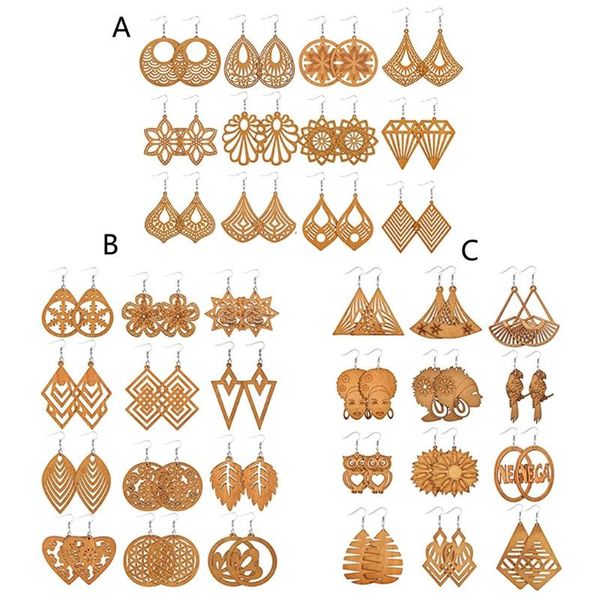 

pairs african wooden drop earrings bohemian pendant dangle lightweight ethnic style wood for women & chandelier, Silver