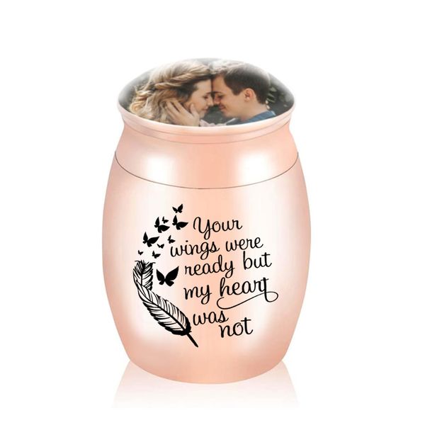 

angel wings souvenir mini cremation urn custom p ashes jar pendants 30x40 mm memorial mom and dad, Silver