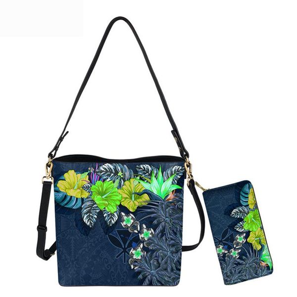 

evening bags luxury designer leather bucket women crossbody bag polynesian samoa flower print female clutch purse and handbag set 2021