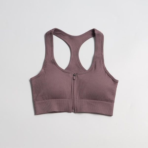 

yoga outfit fitness sports bra ribbed seamless workout clothing push up bralettes women zipper gym padded running sportwear