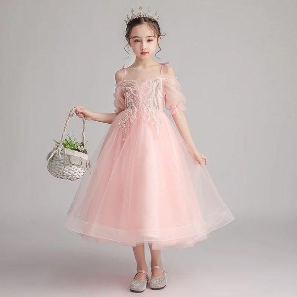

girl's dresses flower girl for weddings spaghetti straps short sleeves kids party communion gown appliques sequined princess dress, Red;yellow