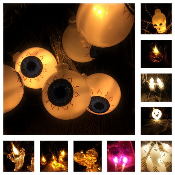 Decorazioni di Halloween Stringa di luci a LED Forniture per feste Decor 3M Zucca Fantasma Occhio Teschio Batteria Luci Stringhe XD24766