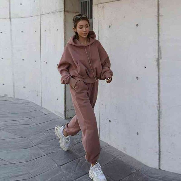 

spring 2 piece set women hoodie pants solid tracksuit pullover sweatshirt trousers with pockets tracksuit suits female t1g, White