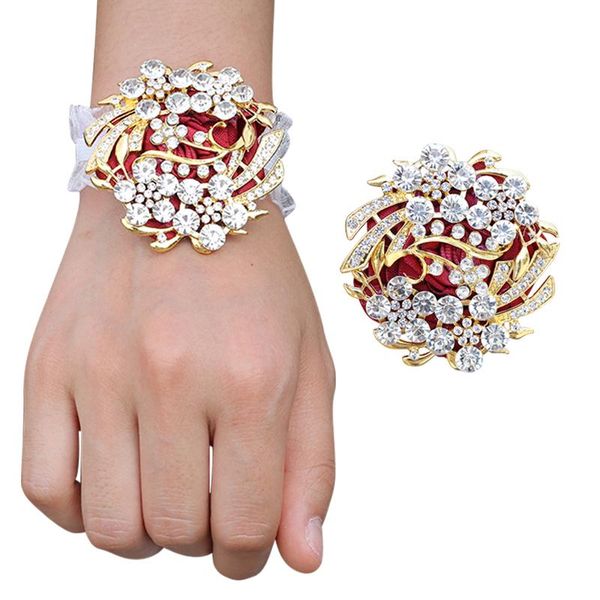

decorative flowers & wreaths men's corsage man suit lapel pin luxury full diamond diy bridal wrist elastic bracelet party suppliest063