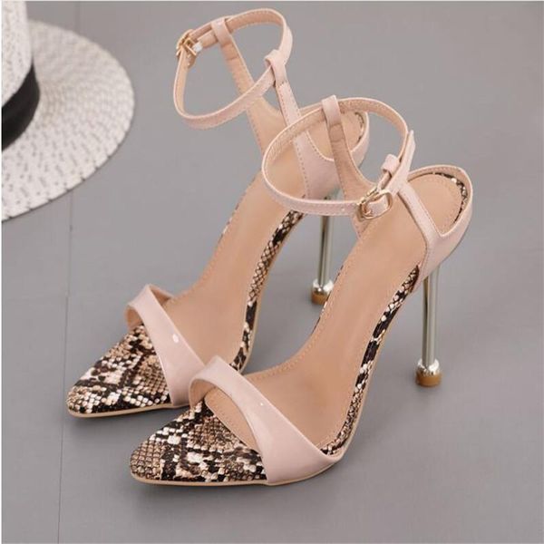 

sandals 2021 summer women's shoes snake print color matching fine super high-heeled, Black