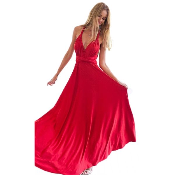 Abito sexy Donna Multiway Wrap Fasciatura convertibile Red Long Party Damigelle d'onore Infinity Robe Maxi es LR1203 210531