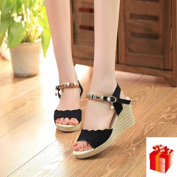

dress shoes women's sandals 2021 summer mouth wedge thick bottom sponge cake with waterproof platform wild high heel, Black