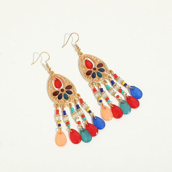 

dangle & chandelier fashion creative drop-shaped hollow long rice beads beaded mixed color semi-precious stones pendant bohemian earrings wh, Silver
