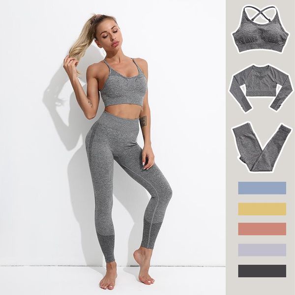 

yoga outfit seamless set women workout sportswear gym clothing fitness long sleeve high waist leggings bra athletic sports suits