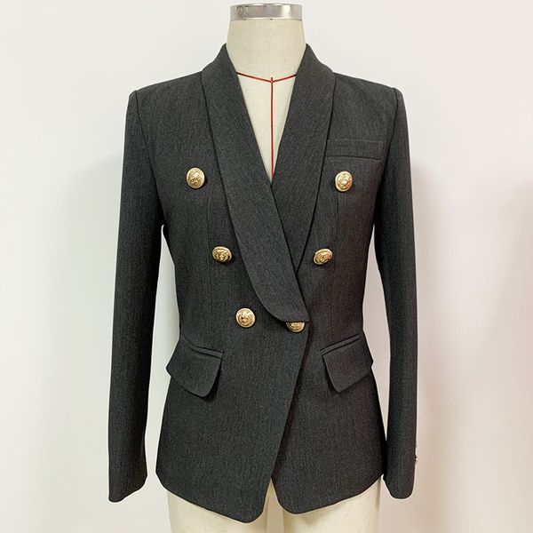 

2021 fall autumn long sleeve shawl neck grey solid color slim metal buckles double-breasted blazers elegant outwear coats 21o13098, White;black