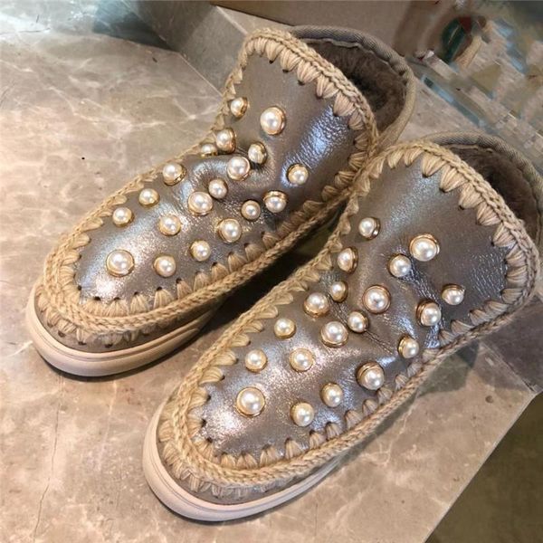 

boots winter womens snow full pearl reflect design women shoes 2021 embroidered booties fur zapatos para mujer rome, Black