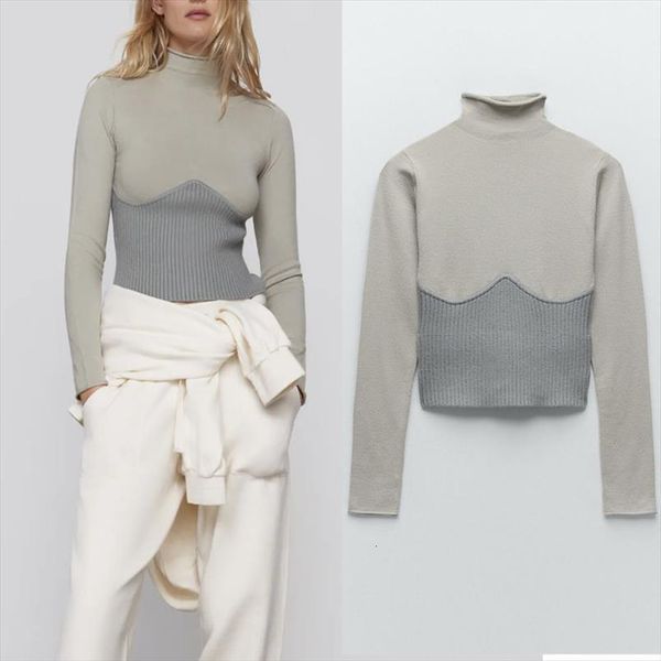 

za women winter patchwork sweater turtleneck knit long sleeve pronounced seam slim pullover female chic knitted top, White;black