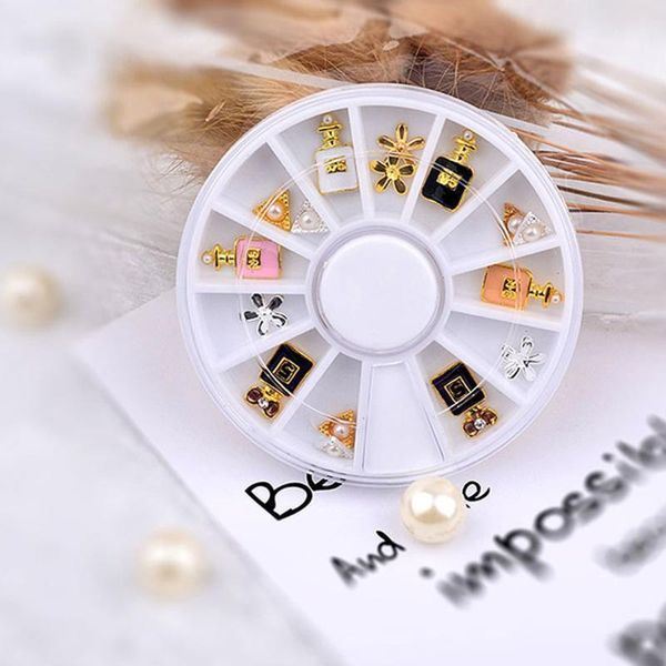 

pcs 3 styles 3d nail art diy perfume decoration alloy pearl jewelry + wheel manicure turntable bottle1, Silver;gold
