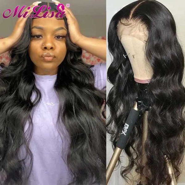 

lace wigs 30 inch body wave front wig brazilian wavy human hair for women remy t part transparent frontal, Black;brown