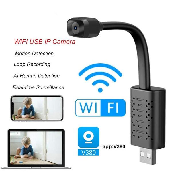 

mini cameras smart wifi usb camera real-time surveillance ip ai human detection loop recording support 64g