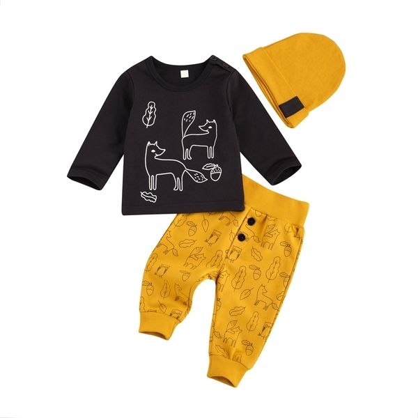

0-24m born infant baby boys clothes set long sleeve print pants spring autumn outfits costumes 210515, White