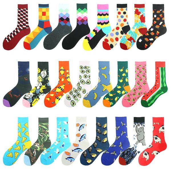 

men's socks 2021 man spring summer creative hamburger cheese bee elephant banana dots funny print harajuku comfortable sock, Black