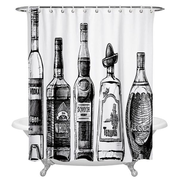 

wine bottle drink black shower curtain home decoration bathroom item waterproof curtains