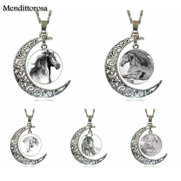

pendant necklaces ej glaze fashion glass cabochon moon necklace women silver color choker for black and white horse