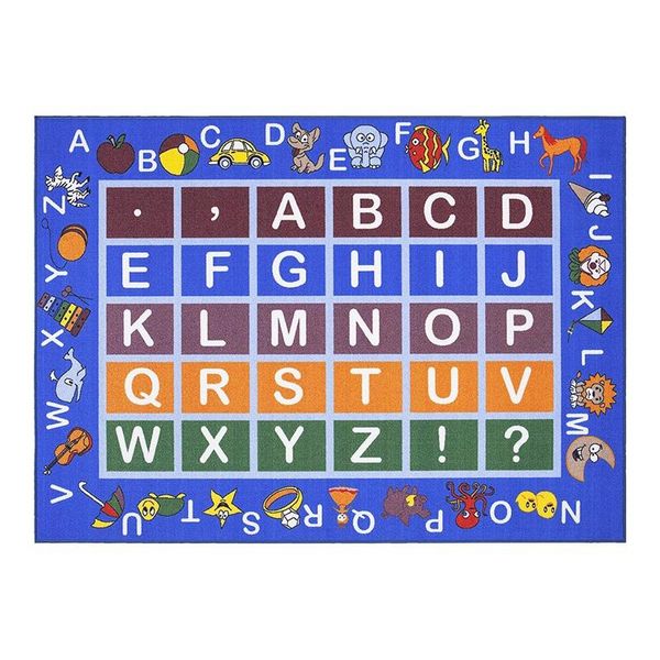

carpets blue frame with multi colors kids children's educational alphabet (non-slip) area rug,