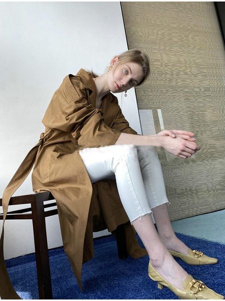 

women's trench coats uk brand fashion 2021 fall /autumn casual simple classic long coat with belt chic female windbreaker, Tan;black