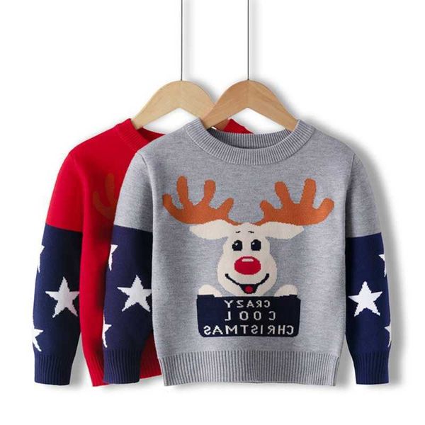 

children's spring autumn christmas deer print sweater 2 colors children's clothing y1024, Blue
