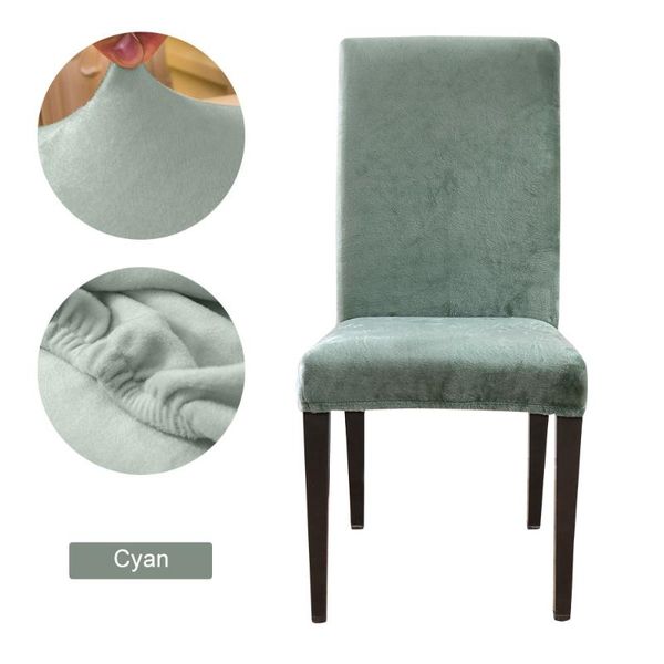 

solid color plush fabric dining chair covers spandex for kitchen wedding anti-dirty removable home decor 1/2/4/6pcs