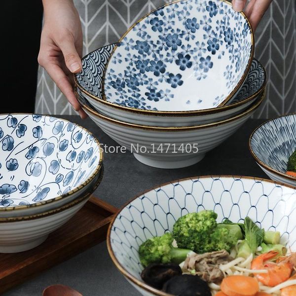 

ceramic simple 8-inch japanese-style ramen bowl with hat and horn soup retro household noodle bowls