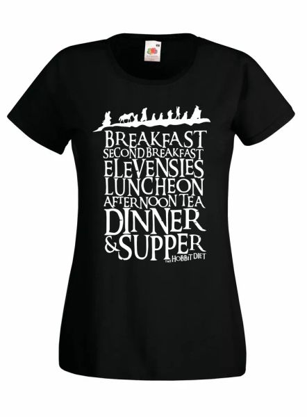 

t-shirt j1109 the hobbit diet tolkien fantasy bilbo film, White;black