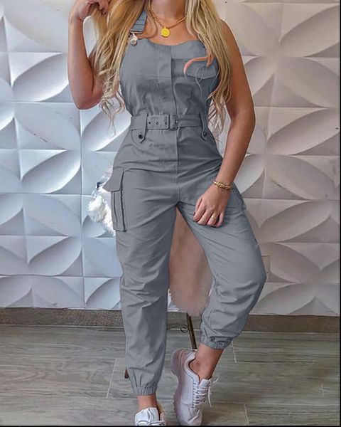 

strap loose dungarees long women jumpsuit summer solid pockets cargo pants casual work out playsuits, Black;white