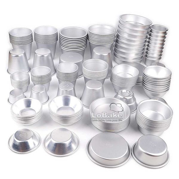 10 pçs / lote Vários xícaras Design de liga de alumínio copo moldes de queijo Cupcake Pan Jelly Tart Mold Pudim Tin para forno Bakeware 210721