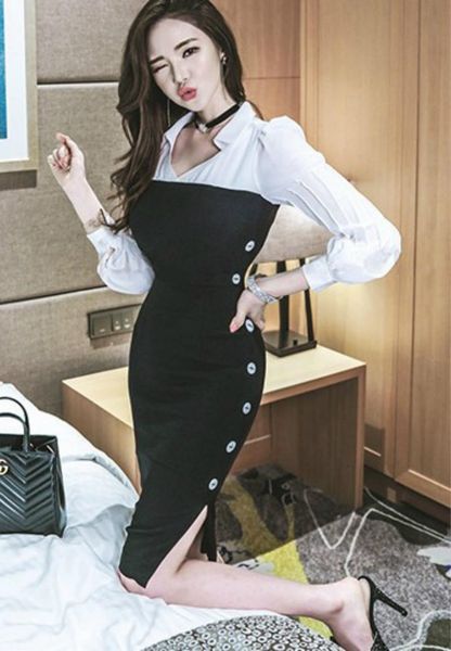 

casual dresses plus size women long sleeve wrap black winter dress with zipper contrast autumn korean style red bodycon, Black;gray