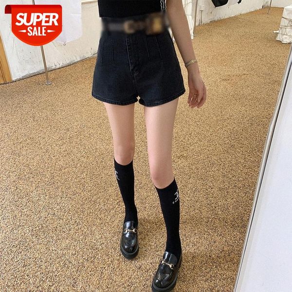 

[ice american] american retro feel waist loose big a-type denim shorts, thin and long legs #zb78, Black;white